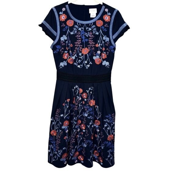 Foxiedox Dress Size Medium Senna Embroidered Navy Blue Fit & Flare - Picture 1 of 9